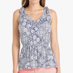Michael Kors sleeveless twilight blue Tie-Shoulder Peplum Top blouse, size L NWT